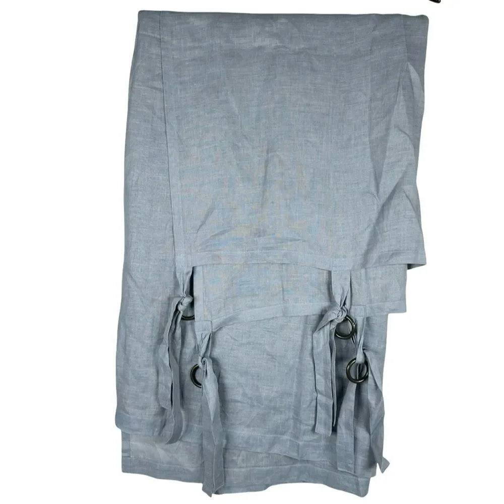 Pottery Barn Solid Dusty Blue 100% Linen Tied Ring Set of 2 Curtains 54”x84”
